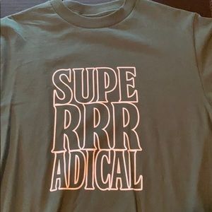 Green superradical logo t-shirt.